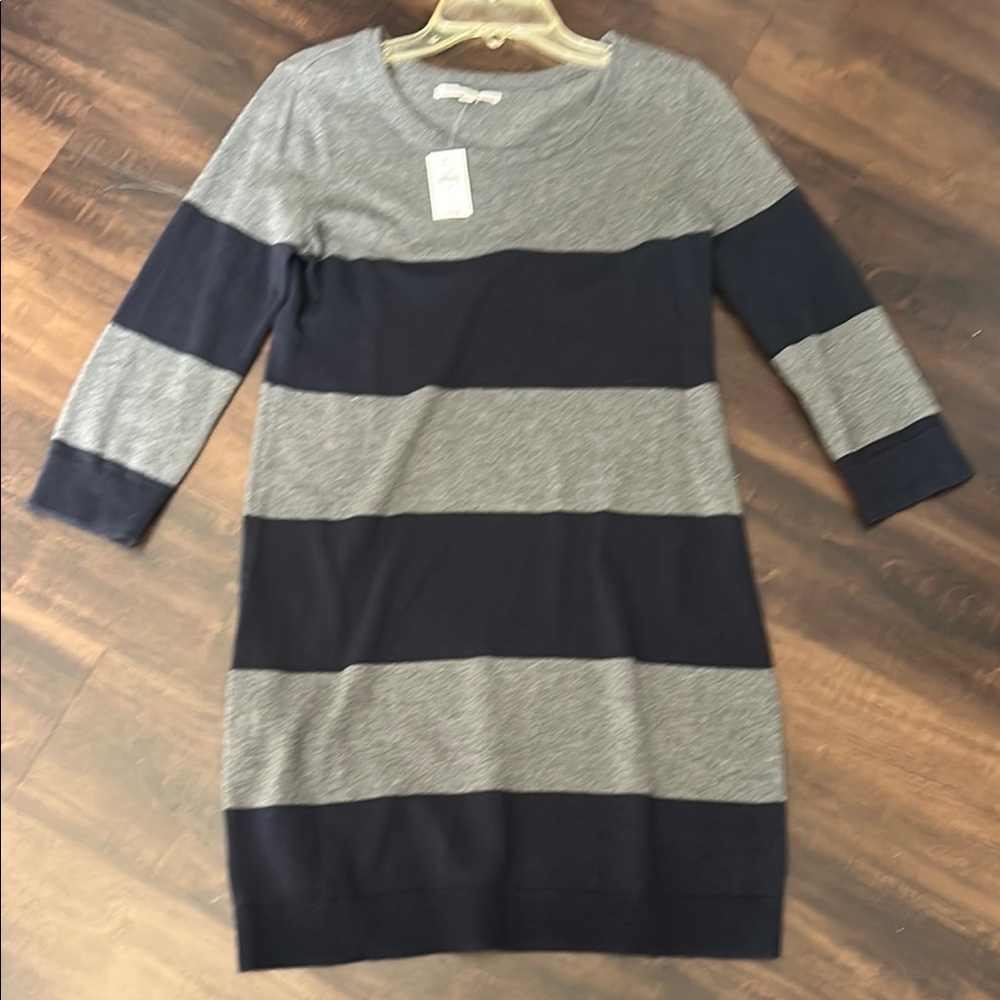 NWT Gray and Navy Striped Sweater Dress